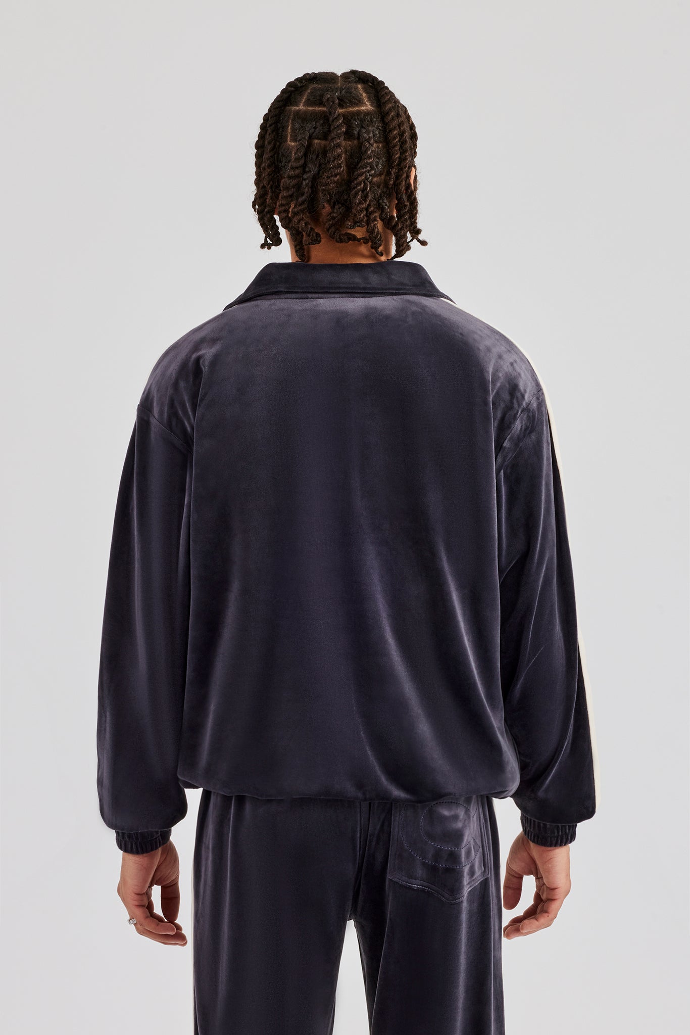 Zip Through Taping Velour Track Jacket - Charcoal | Mens