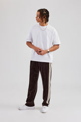 Taping Straight Leg Velour Track Pant - Chocolate