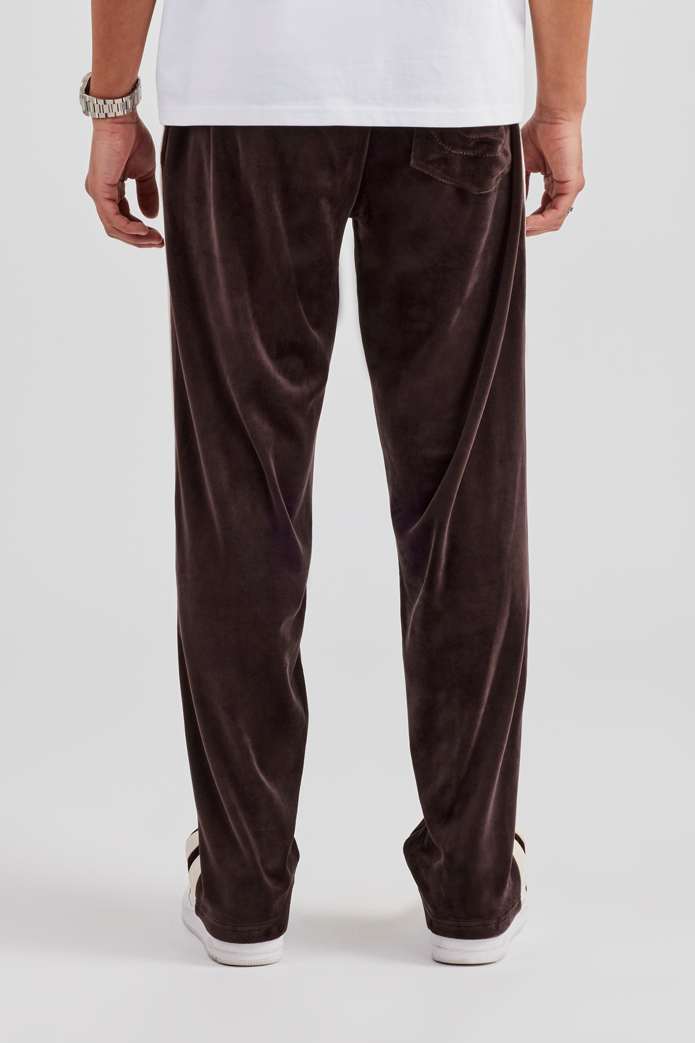 Taping Straight Leg Velour Track Pant - Chocolate | Mens Joggers