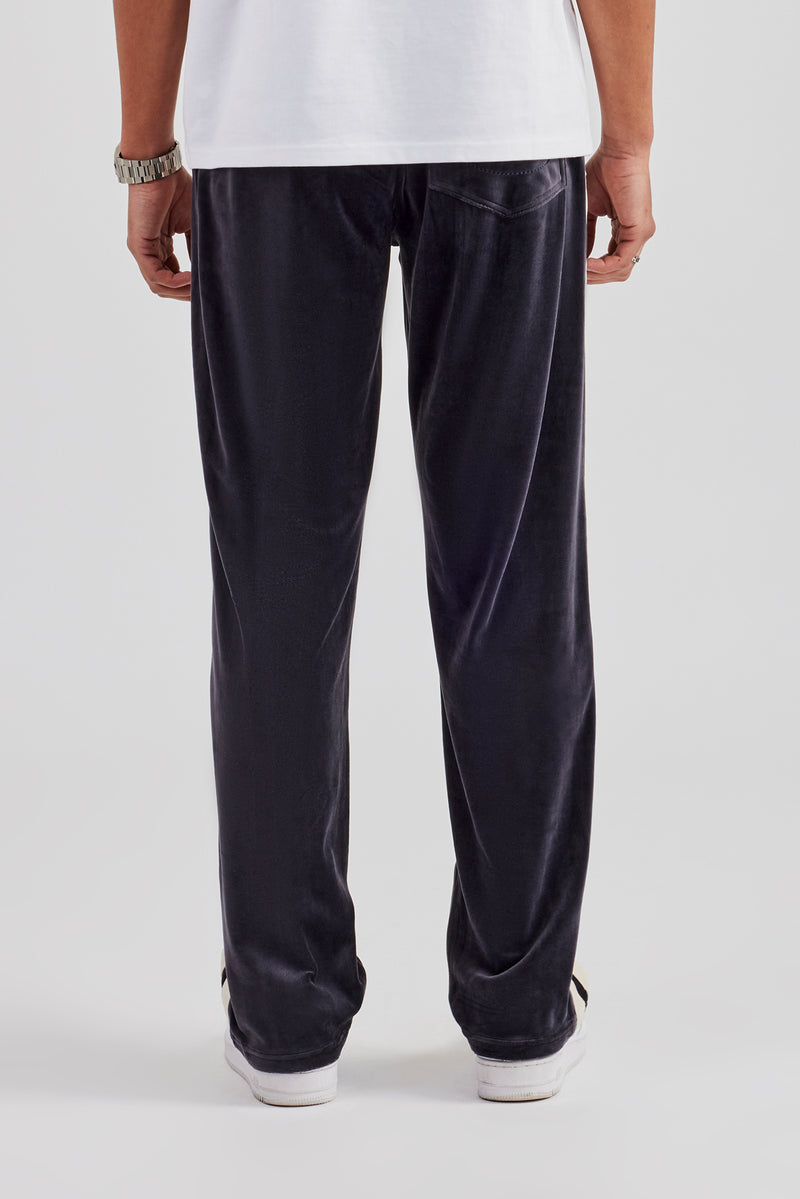 Velours-Trainingshose mit geradem Bein und Zierband - Anthrazit
