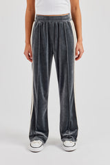 Taping Wide Leg Velour Track Pant - Grey