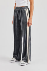 Taping Wide Leg Velour Track Pant - Grey