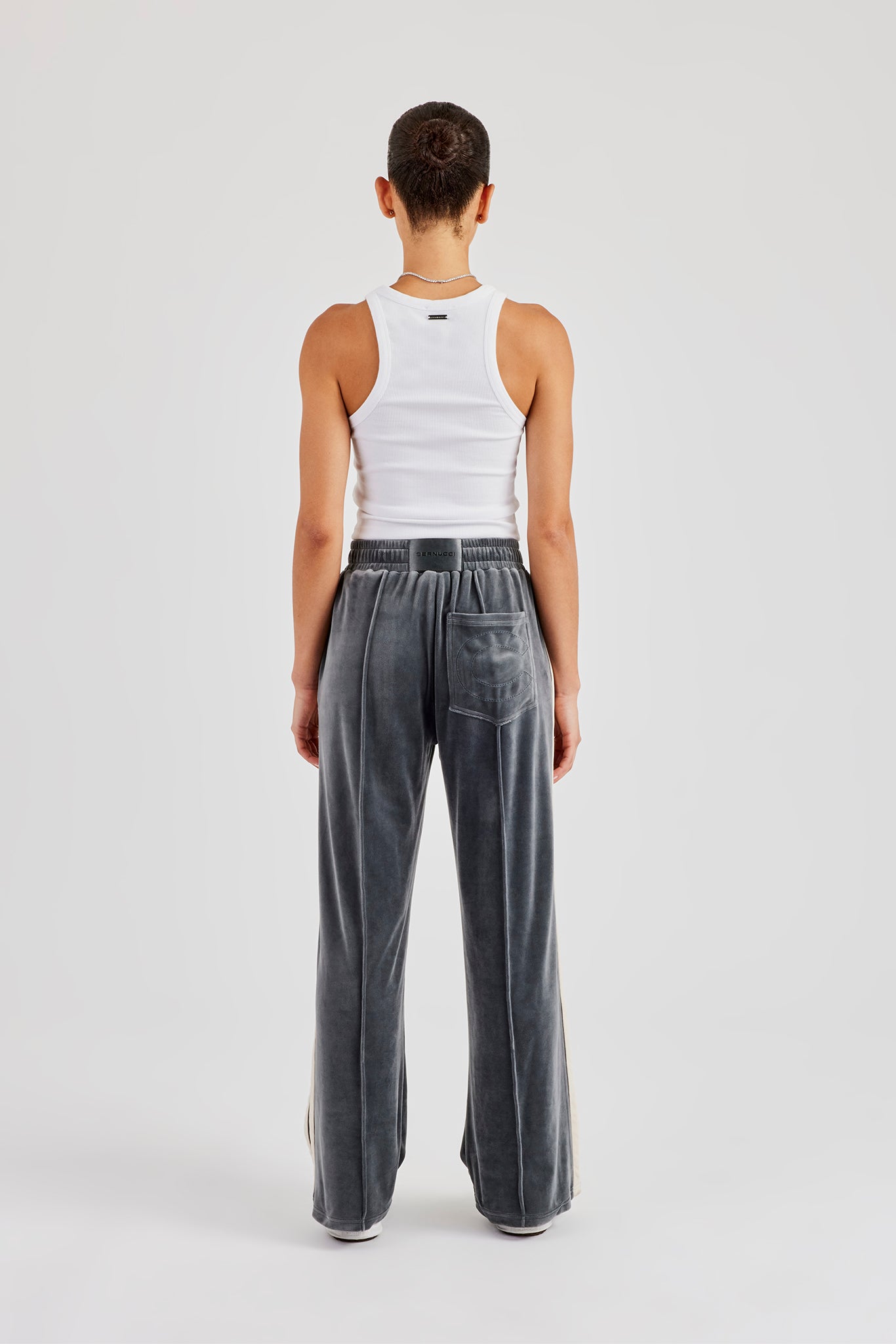 Taping Wide Leg Velour Track Pant - Grey