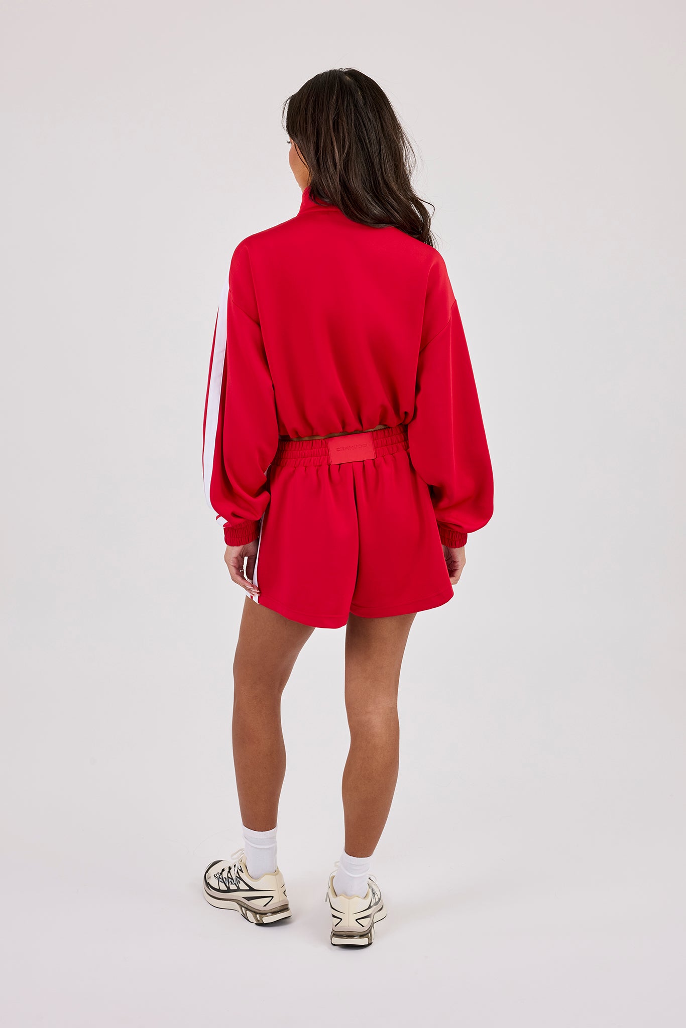 Taping Cropped Funnel Neck Jacket & Short - Red