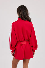 Taping Cropped Funnel Neck Jacket - Red