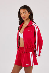 Taping Cropped Funnel Neck Jacket - Red