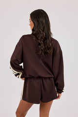 Logo Embroidered Funnel Neck Zip Through Track Jacket – Chocolate