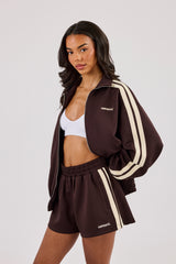 Logo Embroidered Funnel Neck Zip Through Track Jacket – Chocolate
