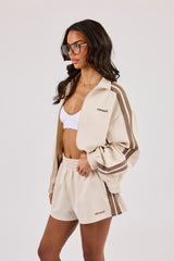 Logo Embroidered Funnel Neck Zip Through Track Jacket - Off White