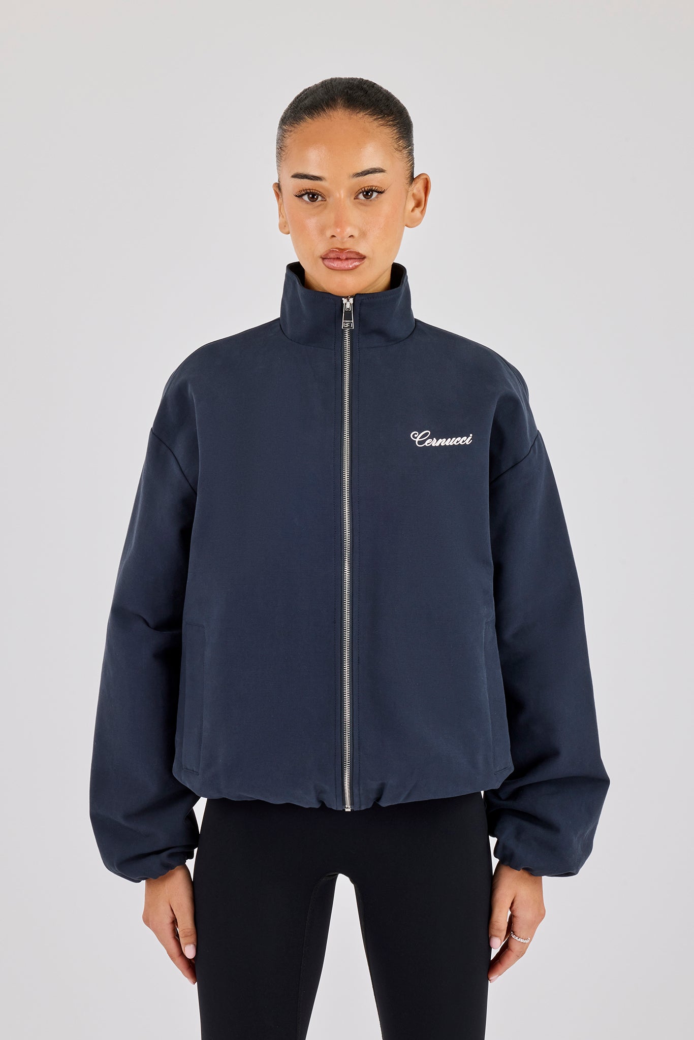 Trainingsjacke aus Twill mit Stehkragen – Marineblau