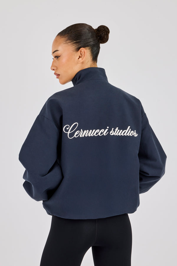 Twill Funnel Neck Track Jacket - Navy