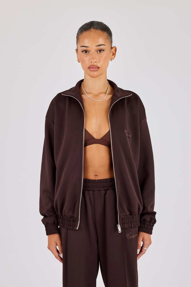 Poly Embroidered Track Jacket - Brown