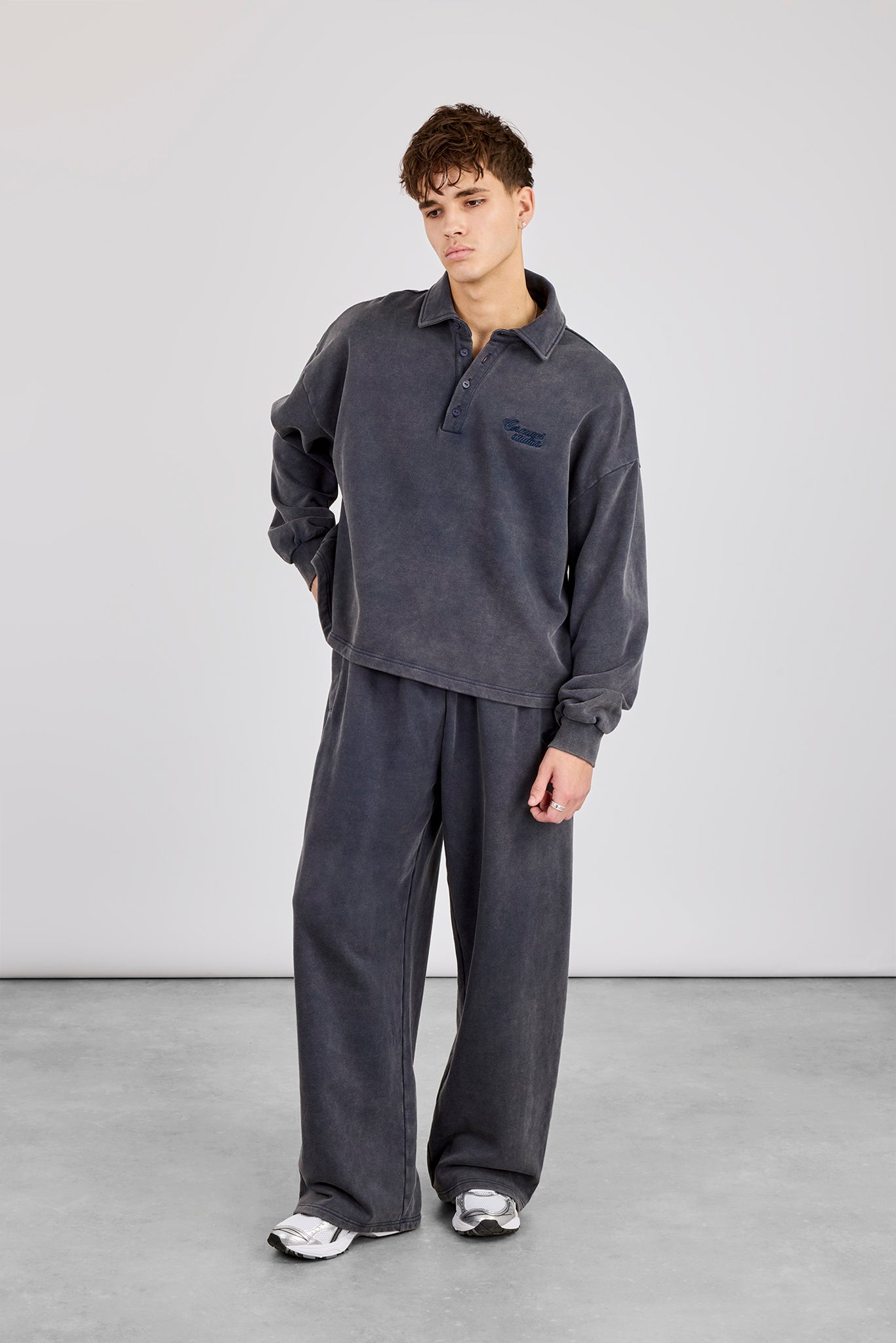 Acid Wash Rugby Polo & Baggy Jogger - Washed Navy