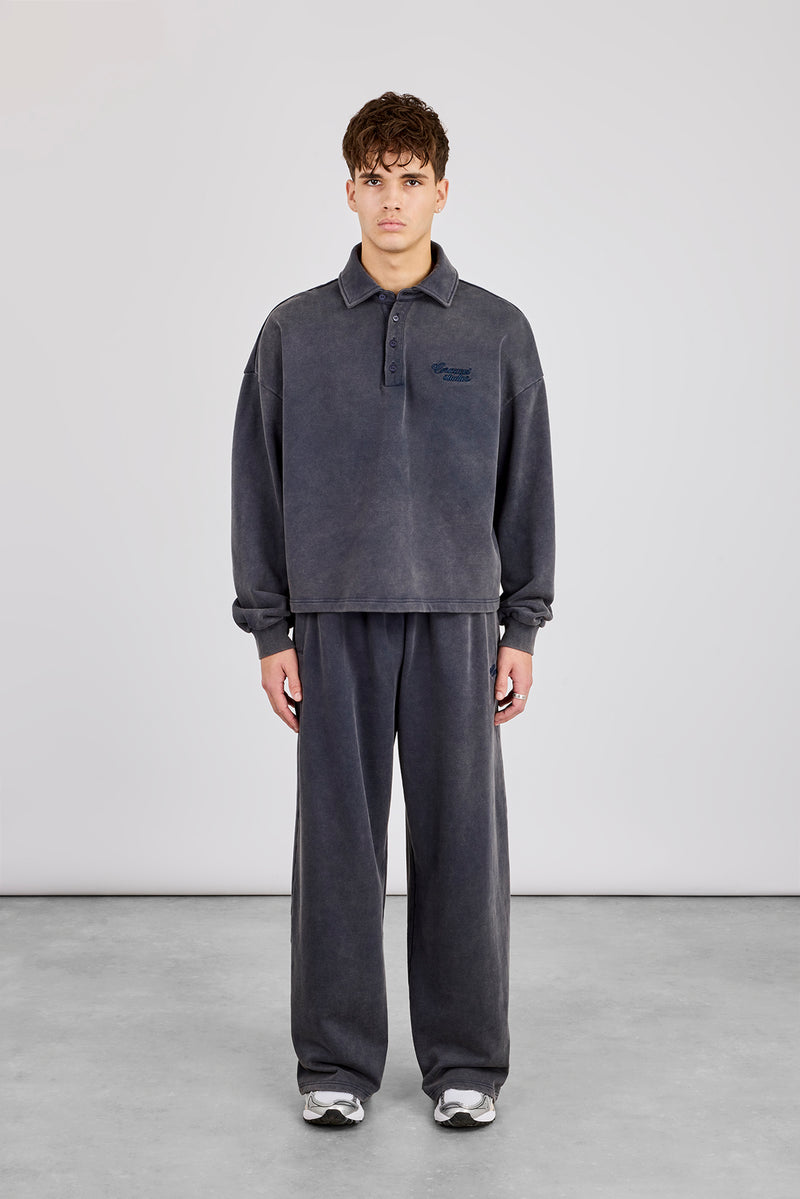 Acid Wash Rugby Polo & Baggy Jogger - Washed Navy