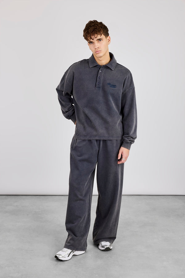 Acid Wash Rugby Polo & Baggy Jogger - Washed Navy