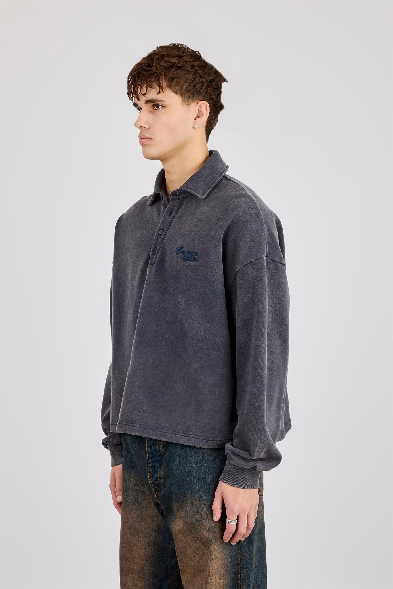 Acid Wash Rugby Polo - Washed Navy