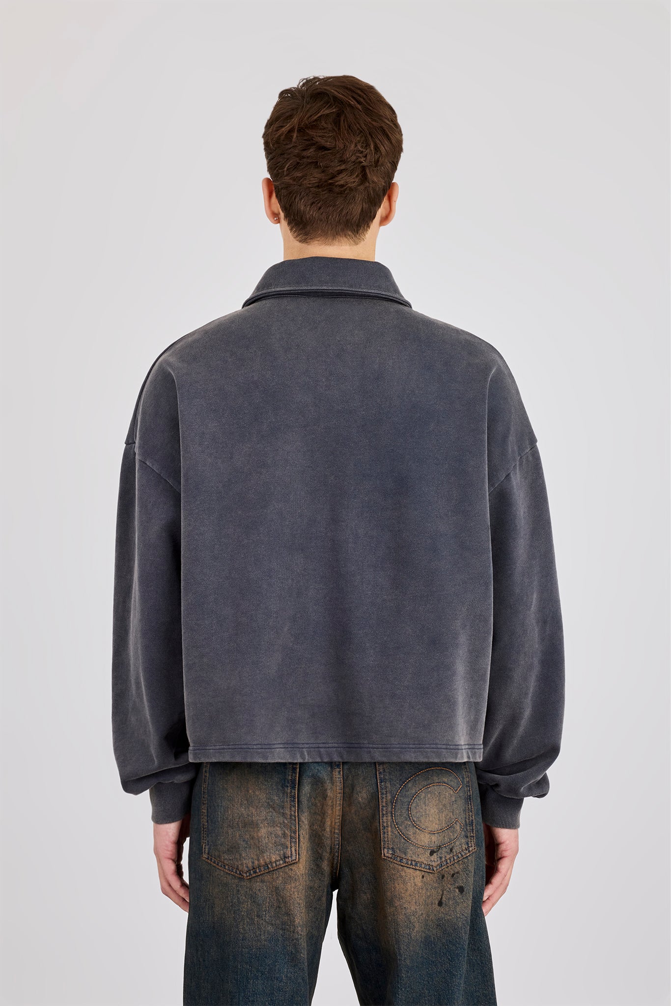 Rugby-Polo mit Säurewaschung – Verwaschenes Marineblau