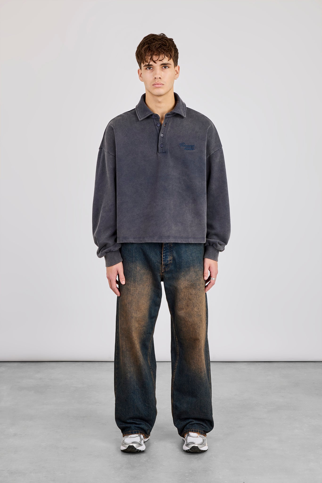 Rugby-Polo mit Säurewaschung – Verwaschenes Marineblau