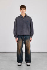 Rugby-Polo mit Säurewaschung – Verwaschenes Marineblau