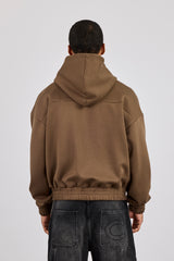 Scuba Zip Hoodie With Woven Tab - Khaki