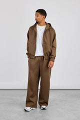 Scuba Zip Hoodie & Baggy Jogger With Woven Tab - Khaki