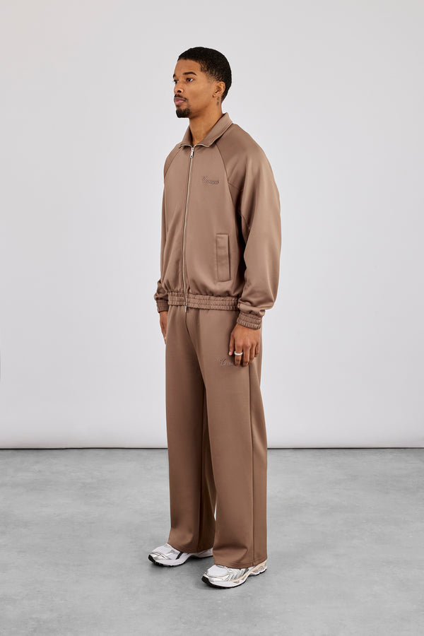 Embroidered Poly Raglan Track Jacket & Track Pant - Taupe