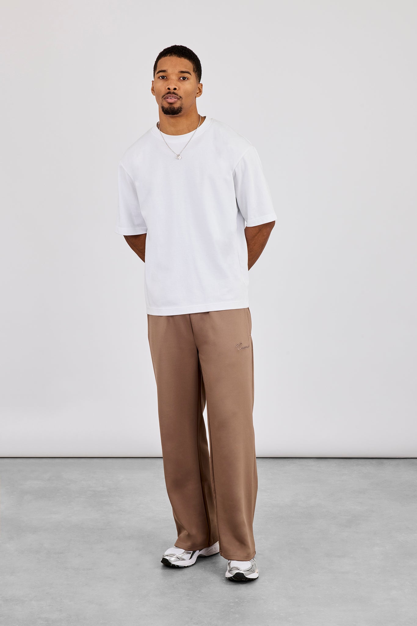Embroidered Poly Track Pant - Taupe