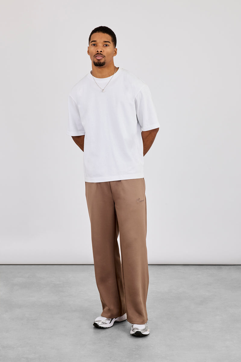 Embroidered Poly Track Pant - Taupe