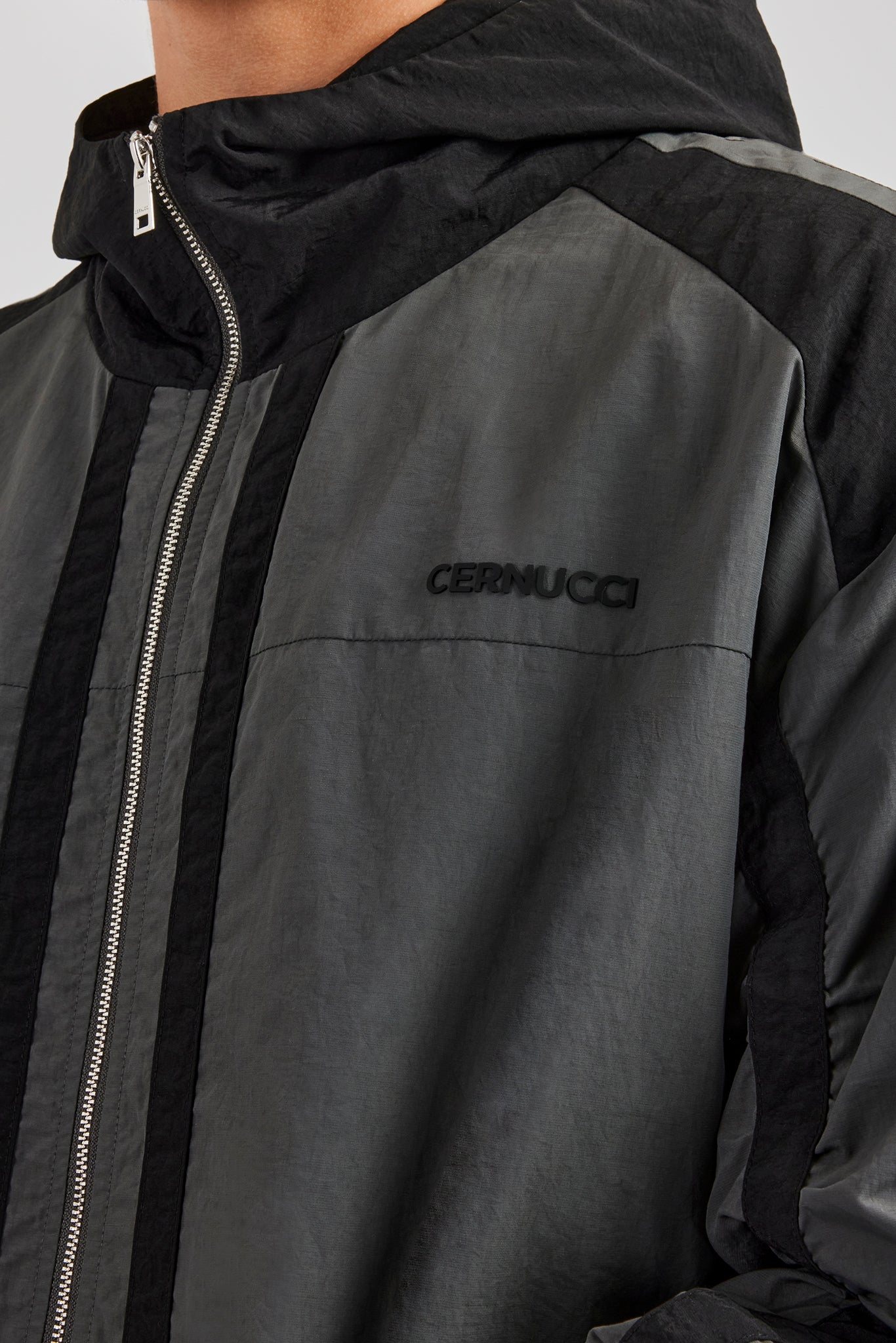 Nylon Colour Block Zip Through Jacket - Charcoal | Mens Outerwear
