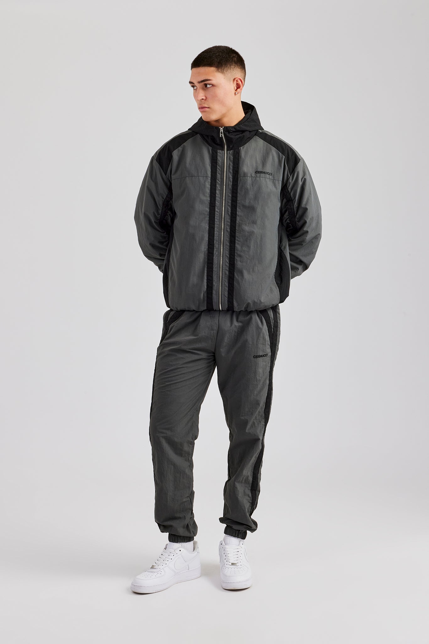 Nylon Colour Block Cuffed Jogger - Charcoal