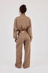 Twill Elasticated Hem Funnel Neck Jacket & Trouser - Taupe