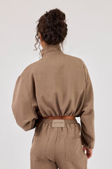 Twill Elasticated Hem Funnel Neck Jacket - Taupe
