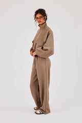 Twill Elasticated Hem Funnel Neck Jacket & Trouser - Taupe