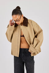 Oversize-Harrington-Jacke aus Twill – Beige