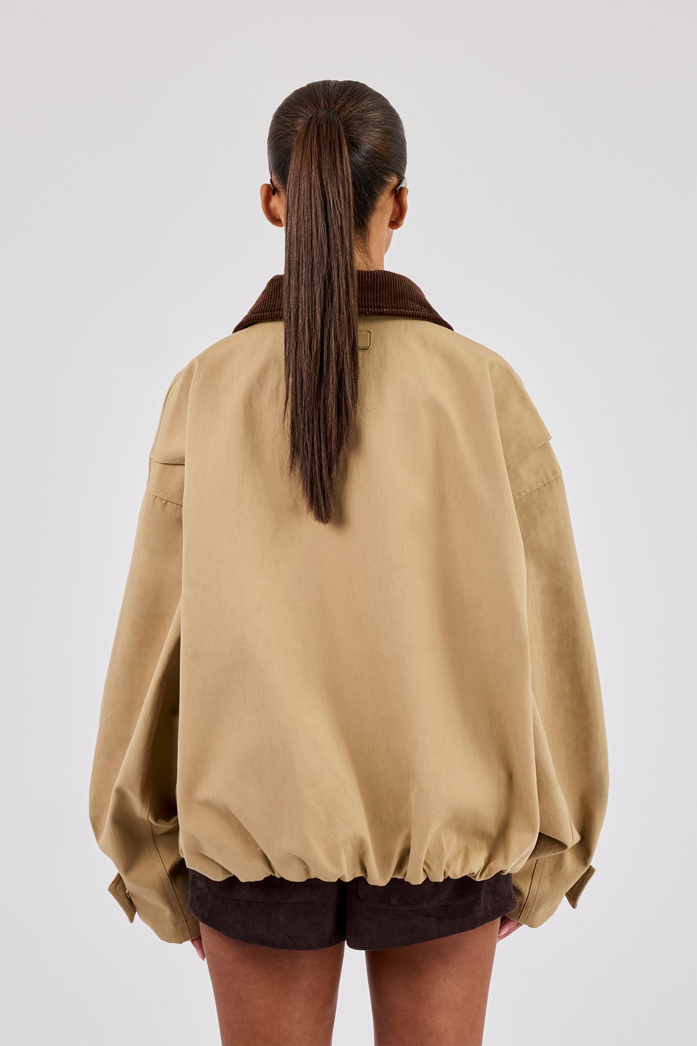 Oversized Twill Harrington Jacket - Beige | Womens Outerwear