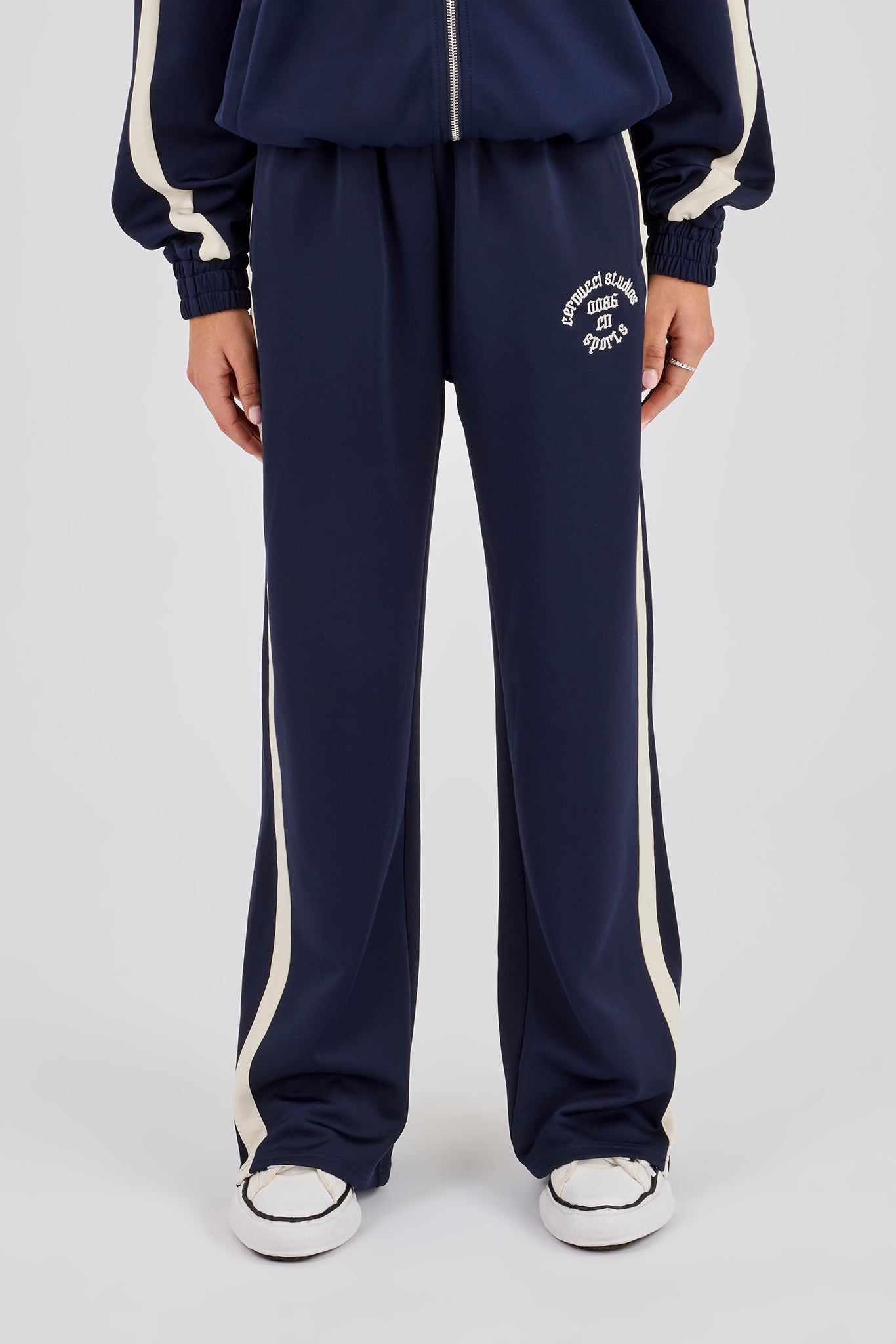 Wide Leg Varsity Panel Trouser - Navy