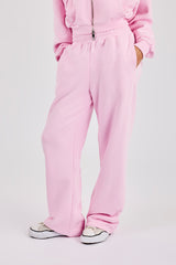 Washed Applique Logo Wide Leg Jogger - Light Pink