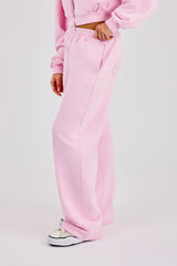 Washed Applique Logo Wide Leg Jogger - Light Pink