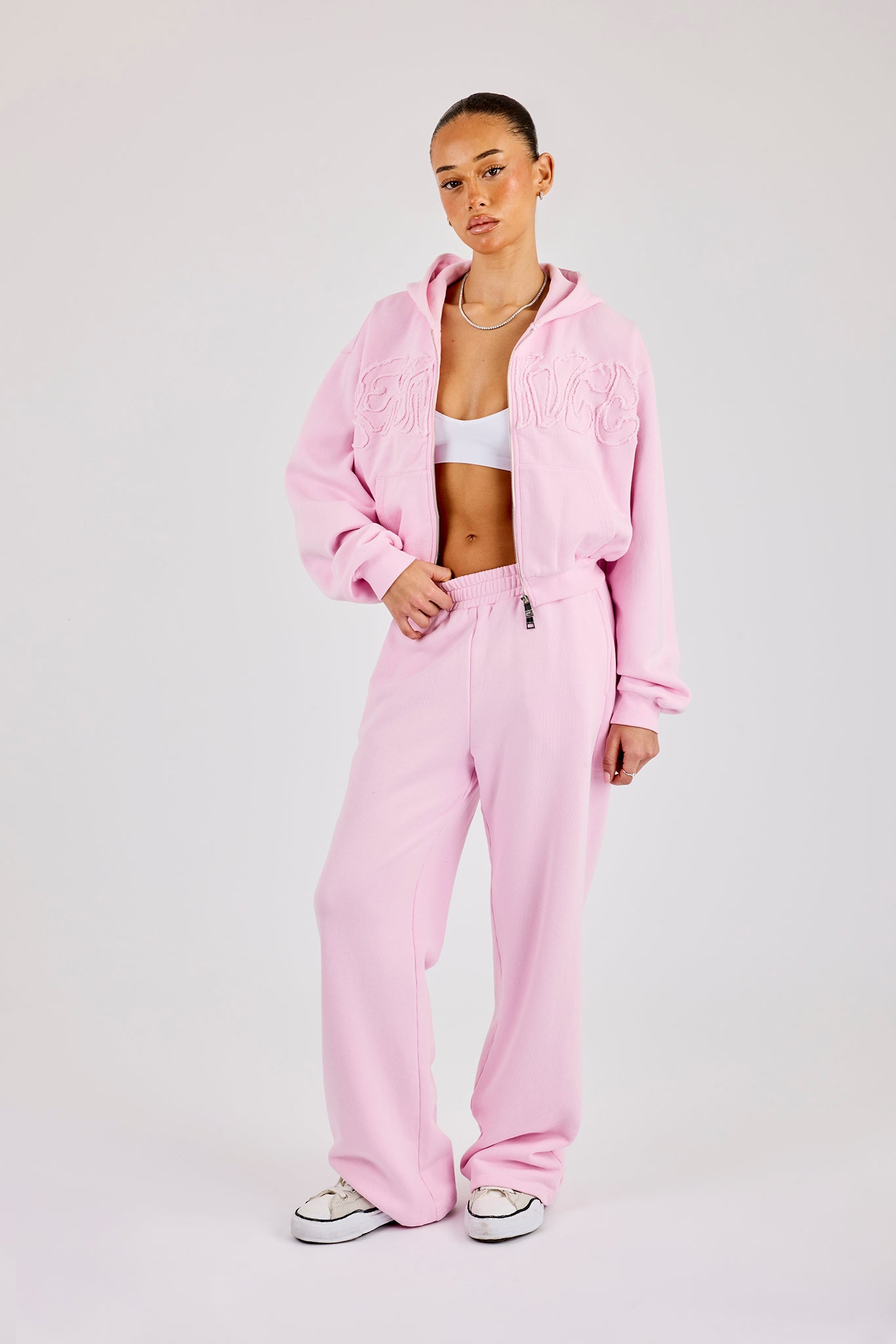 Washed Applique Logo Wide Leg Jogger - Light Pink