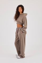 Washed Applique Super Crop Hoodie & Wide Leg Jogger - Grey