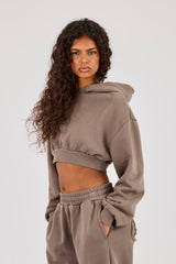 Washed Applique Super Crop Hoodie - Grey