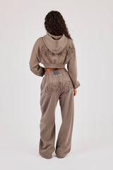 Washed Applique Super Crop Hoodie & Wide Leg Jogger - Grey