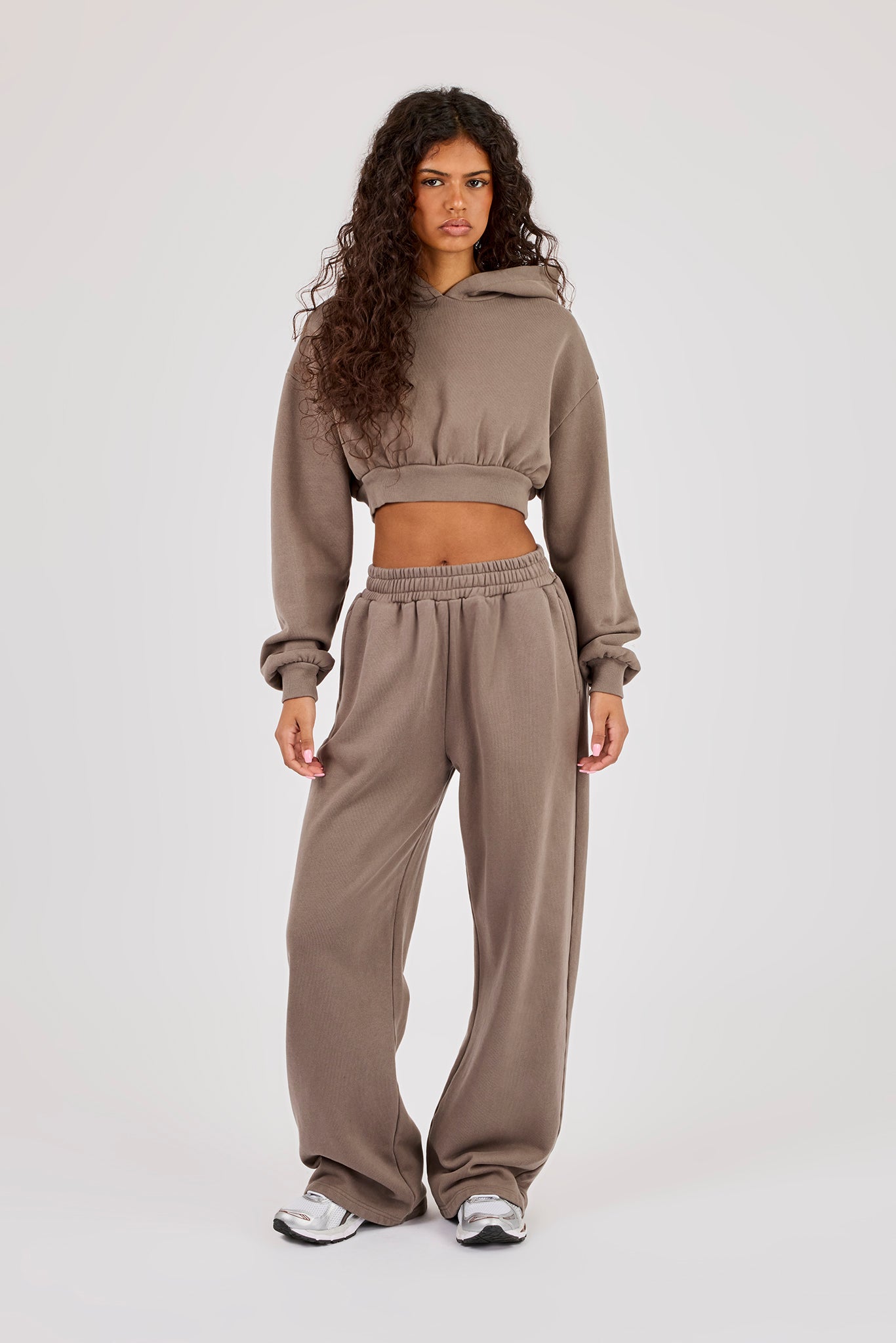 Washed Applique Super Crop Hoodie & Wide Leg Jogger - Grey