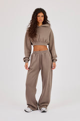 Washed Applique Super Crop Hoodie & Wide Leg Jogger - Grey