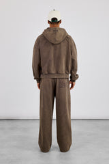 Washed Zip Through Hoodie & Baggy Jogger - Brown