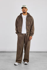 Washed Zip Through Hoodie & Baggy Jogger - Brown
