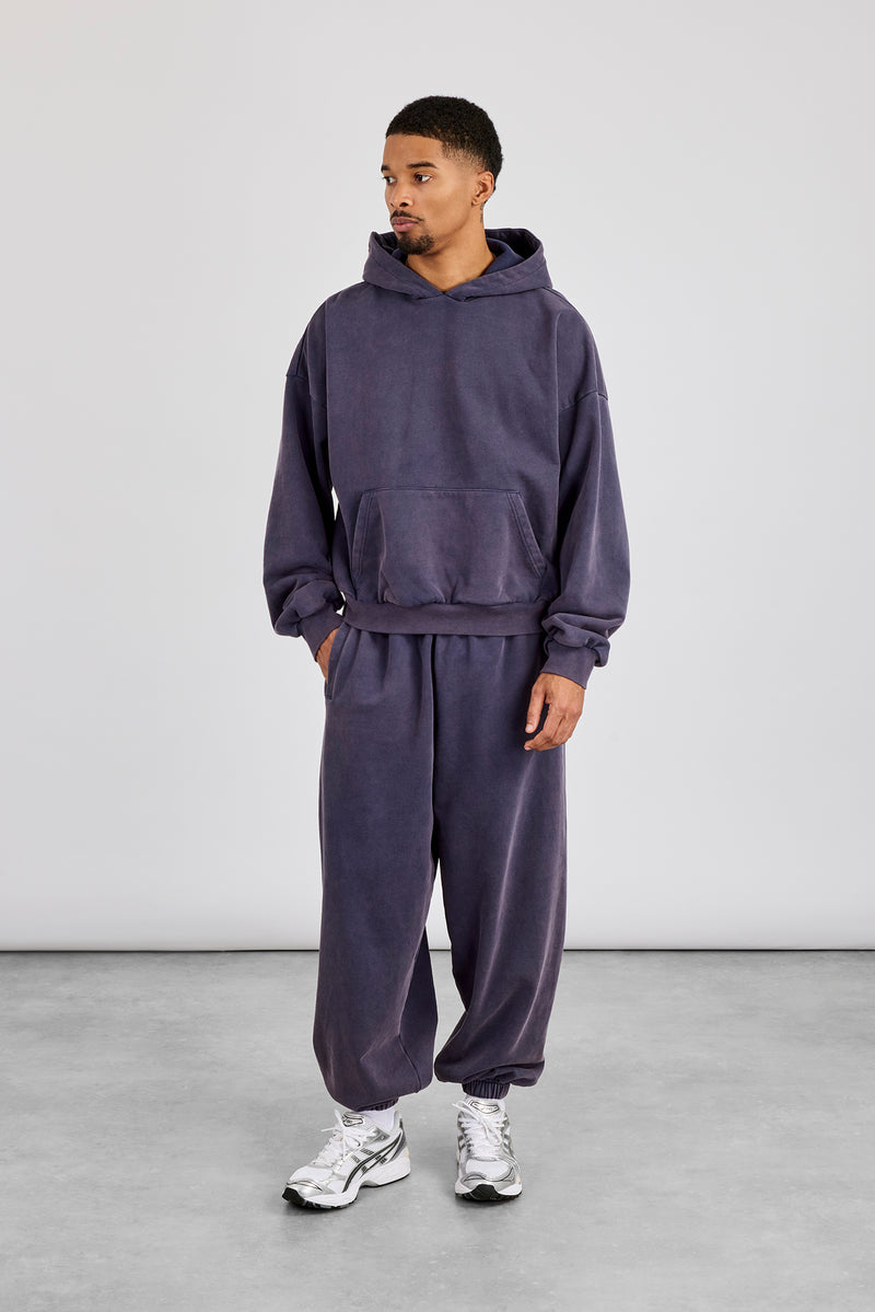 Washed Hoodie & Cuffed Jogger - Navy