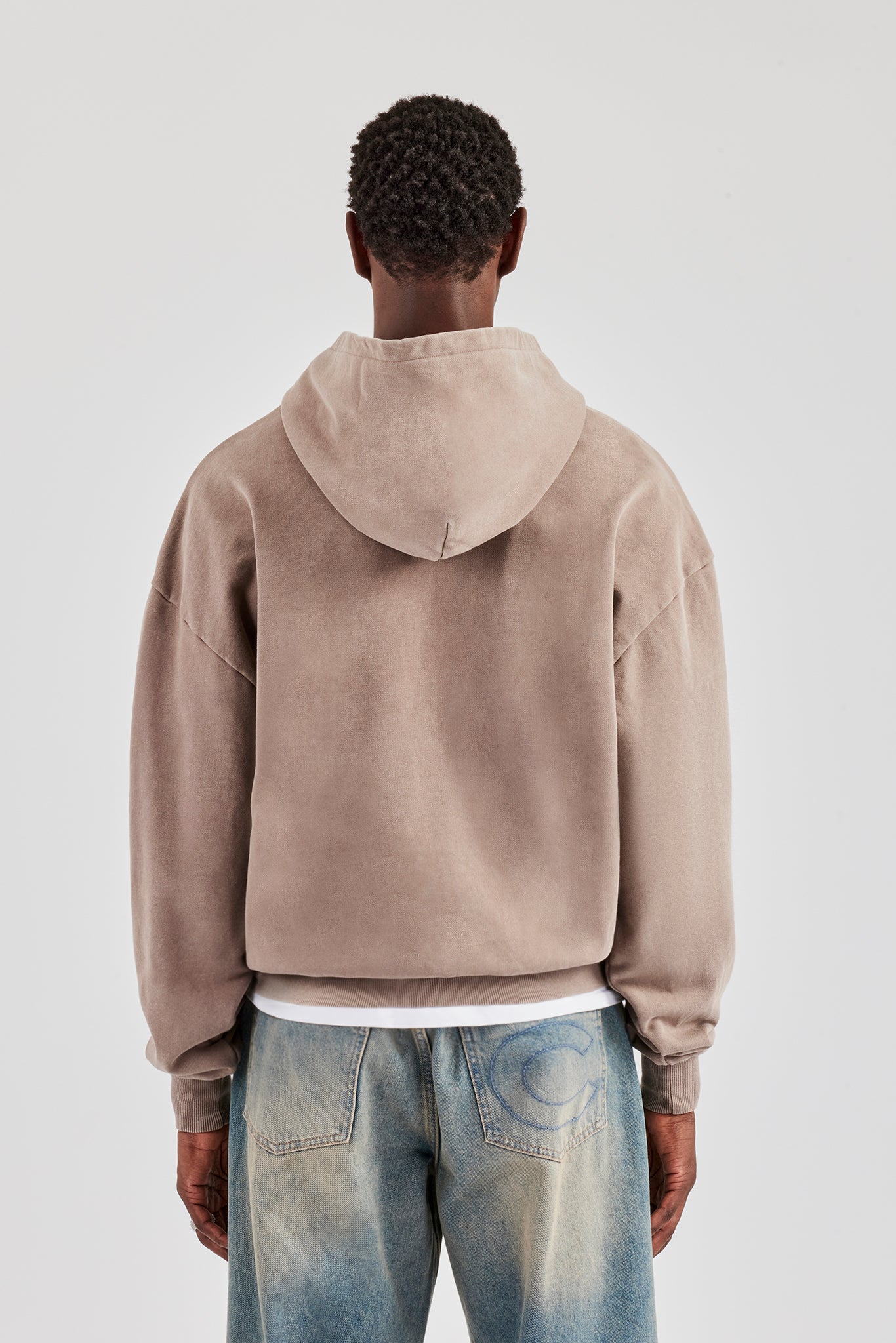 Verwaschener Kapuzenpullover mit durchgehendem Reißverschluss - Taupe