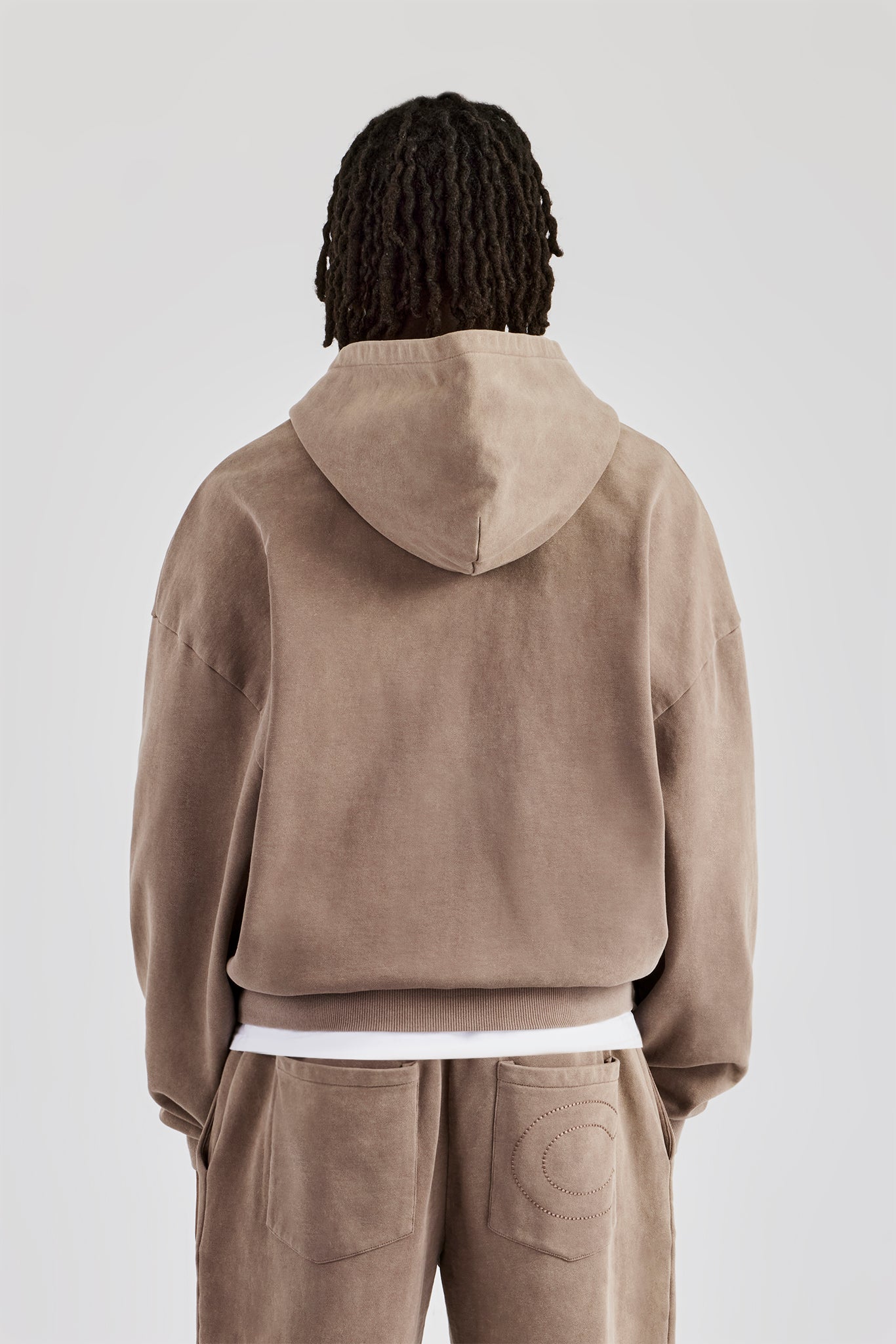 Verwaschener Trainingsanzug mit durchgehendem Reißverschluss – Taupe 