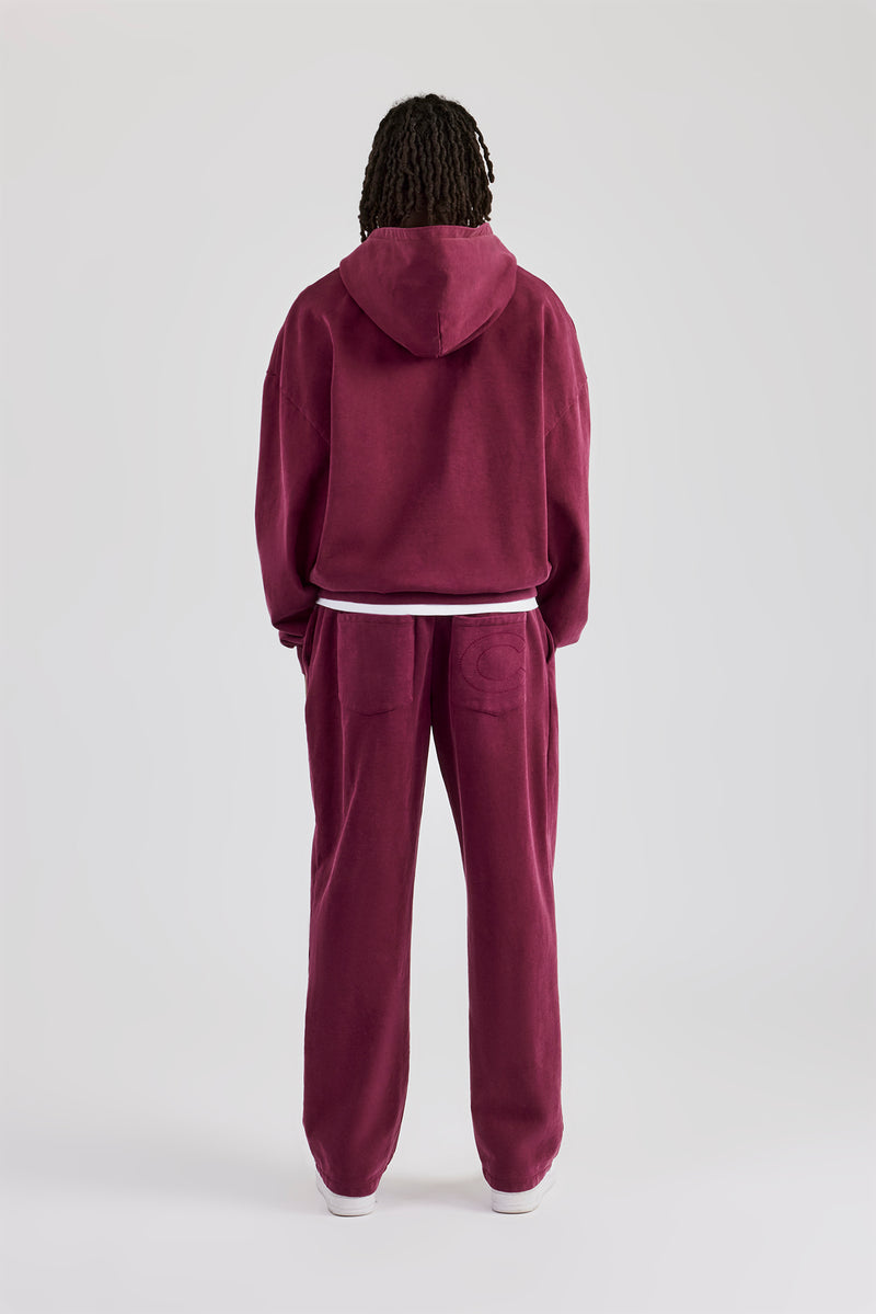 Washed Zip Through Tracksuit Burgundy Mens Sets Shop